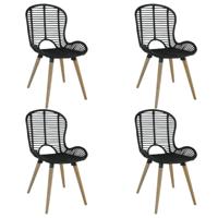 Eetkamerstoelen 4 st natuurlijk rattan zwart - thumbnail