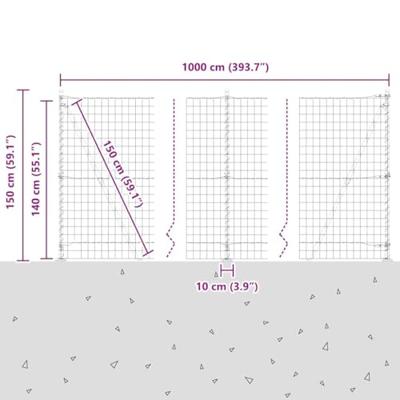 VidaXL Hek met paal zilver 1,4 x 10 m staal