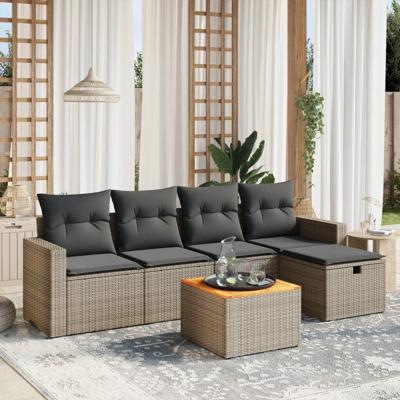6-delige Loungeset met kussens poly rattan grijs - thumbnail