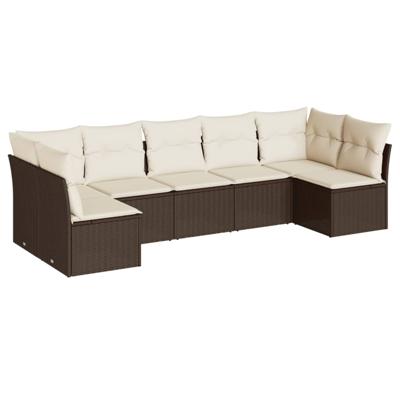 8-delige Loungeset met kussens poly rattan bruin