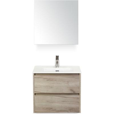 Dante Badmeubelset 60 cm - Craft Oak - Keramische Wastafel Wit Cover met Spiegelkast