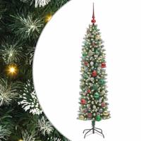 VidaXL Kunstmatige slanke kerstboom met 150 led groen en wit 150 cm - thumbnail