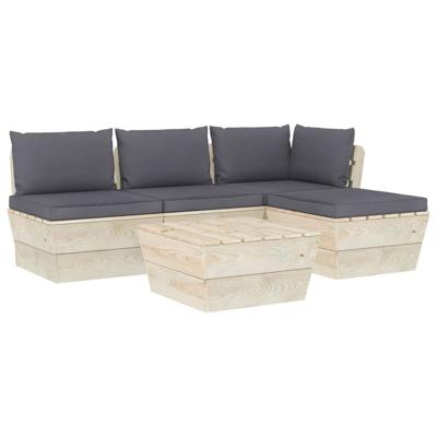 vidaXL 5-delige Loungeset met kussens pallet vurenhout