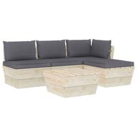 vidaXL 5-delige Loungeset met kussens pallet vurenhout - thumbnail