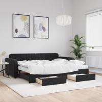 Slaapbank met onderschuifbed en lades 100x200 cm fluweel zwart - thumbnail