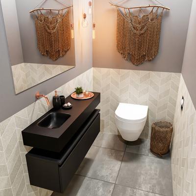 Mondiaz Andor toiletmeubel 100cm mat zwart met zwarte wastafel links zonder kraangat Mondiaz Andor toiletmeubel 100cm mat zwart met zwarte wastafel links zonder kraangat