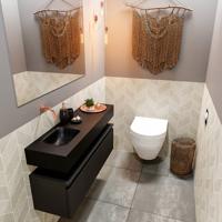 Mondiaz Andor toiletmeubel 100cm mat zwart met zwarte wastafel links zonder kraangat - thumbnail