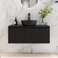 Fontana Stripe zwart badmeubel ribbelfront 100cm met zwarte waskom - thumbnail