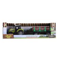 Overige Merken Tractor + aanhanger met boomstammen + licht en geluid - thumbnail