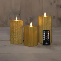 Anna&apos;s Collection LED kaars flame effect ribbel set 7.5 cm goud 3 stuks - thumbnail