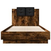 Bedframe met hoofdbord en LED gerookt eikenkleur 100x200 cm - thumbnail