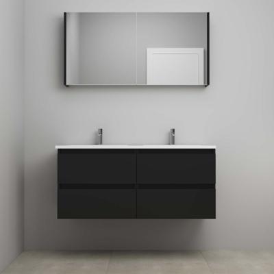 On-Line Badkamermeubelset - 120 cm - Voorgemonteerd - Acryl Wastafel - 2 Kraangaten - Spiegelkast - Mat Zwart