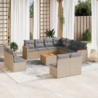 12-delige Loungeset met kussens poly rattan gemengd beige - thumbnail
