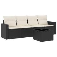 5-delige Loungeset met kussens poly rattan zwart - thumbnail