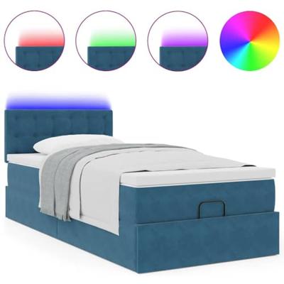 Ottoman bed met matras en LED's 90x200cm fluweel donkerblauw