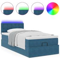 Ottoman bed met matras en LED's 90x200cm fluweel donkerblauw - thumbnail