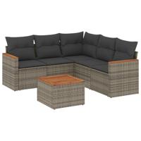 5-delige Loungeset met kussens poly rattan grijs - thumbnail