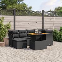 7-delige Loungeset met kussens poly rattan zwart - thumbnail