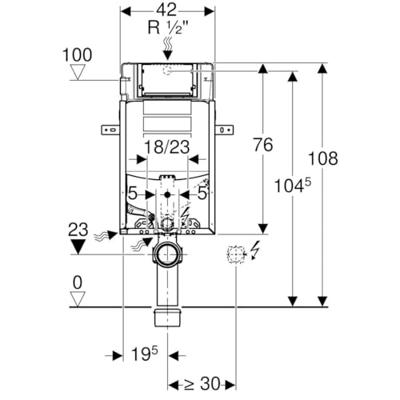 Geberit Kombifix element voor wand wc 108cm met Sigma inbouwreservoir 12cm voor luchtzuivering met afvoerlucht UP320 110.367.00.5