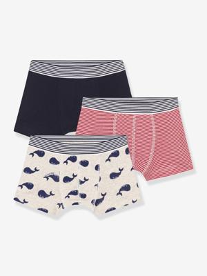 Set van 3 boxershorts van katoen met walvisprint voor kinderen PETIT BATEAU wit