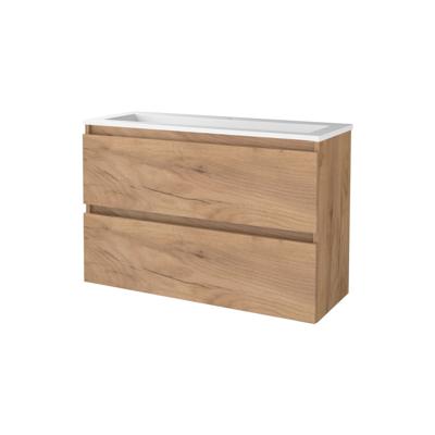 Badmeubelset BWS Salt 100x39cm Greeploos 2 Lades Met Wastafel Acryl 1 Kraangat Whisky Oak