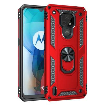 Voor Motorola Moto E7 Schokbestendige TPU + PC Beschermhoes met 360 graden roterende houder (rood)