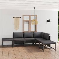 6-delige Loungeset met kussens poly rattan grijs - thumbnail