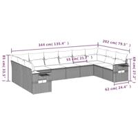 10-delige Loungeset met kussens poly rattan grijs - thumbnail