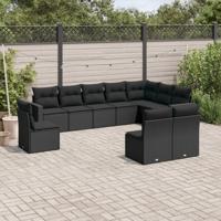 11-delige Loungeset met kussens poly rattan zwart - thumbnail