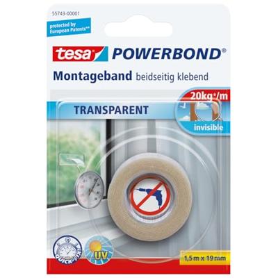 tesa 55743-00001-02 Montagetape tesa Powerbond Transparant (l x b) 1.5 m x 19 mm 1 stuk(s)