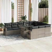 11-delige Loungeset met kussens poly rattan grijs - thumbnail