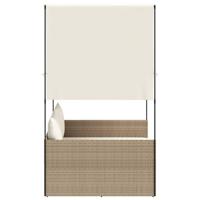 Ligbed tweepersoons met dak en gordijn poly rattan beige - thumbnail