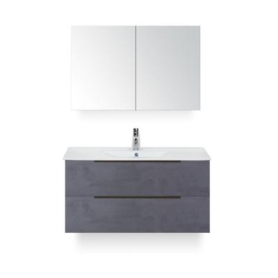 Seville Badmeubelset 100 cm - Beton Antraciet Edge greep - Wastafel Enjoy - met Spiegelkast