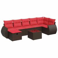 8-delige Loungeset met kussens poly rattan bruin - thumbnail