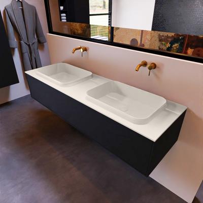 Badkamermeubelset Mondiaz Erin 150 cm met 1 Lade met RIDGE Wastafel Dubbel Linen Zonder Kraangaten Greeploos Mat Urban