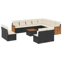 13-delige Loungeset met kussens poly rattan zwart - thumbnail