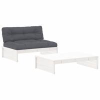 2-delige Loungeset met kussens massief hout wit - thumbnail