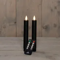 Anna&apos;s Collection LED dinerkaars flame effect rustiek 18 cm zwart 2 stuks - thumbnail