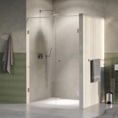 Brauer Void - Carving Nisdeur - 2-Delig - Helder Glas - 130 x 200 cm - Omkeerbaar - met Draaideur 60 cm - Aan Muur - incl. Glascoating - PVD RVS-Kleurig Geborsteld