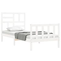 Bedframe met hoofdbord massief hout wit - thumbnail