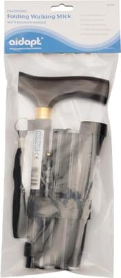 Inklapbare wandelstok in 4 delen met houten handvat