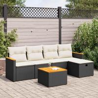 6-delige Loungeset met kussens poly rattan zwart - thumbnail