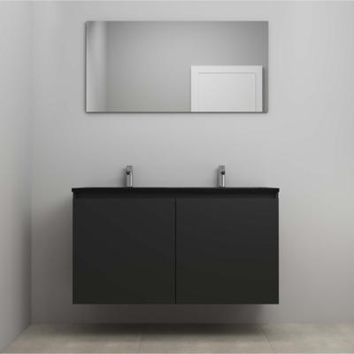 On-Line Badkamermeubelset - 120 cm - Voorgemonteerd - Greeploze Ladestructuur - Acryl Wastafel - 2 Kraangaten - Spiegel - Mat Zwart - V01