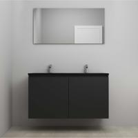 On-Line Badkamermeubelset - 120 cm - Voorgemonteerd - Greeploze Ladestructuur - Acryl Wastafel - 2 Kraangaten - Spiegel - Mat Zwart - V01 - thumbnail