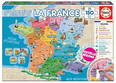 Puzzel van 150 stukjes Departementen en regio's van Frankrijk EDUCA blauw