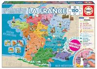 Puzzel van 150 stukjes Departementen en regio's van Frankrijk EDUCA blauw - thumbnail