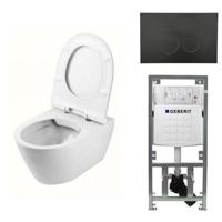 QeramiQ Salina Spoelrandloos toiletset inclusief toiletzitting, inbouwreservoir en mat zwart bedieningspaneel 0701131/sw96855/sw96857/SW706188/ - thumbnail