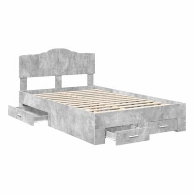 Bedframe met hoofdeinde Beton Grijs 135 x 190 cm Bewerkt hout