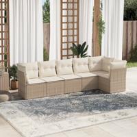 7-delige Loungeset met kussens poly rattan beige - thumbnail