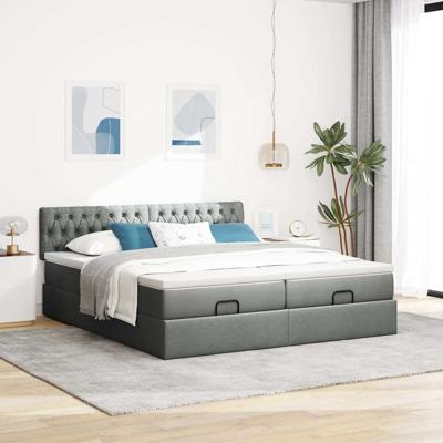 Ottoman bed met matrassen en LED's 160x200cm stof donkergrijs - thumbnail